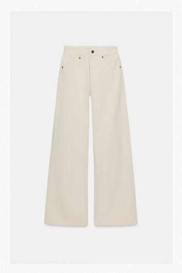 Zara ZW COLLECTION HIGH-WAIST WIDE LEG JEANS - Ecru