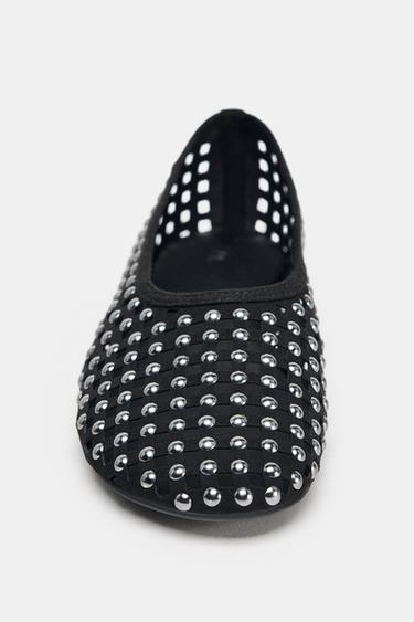 STUDDED MESH BALLERINAS - Black by Zara - Image 4