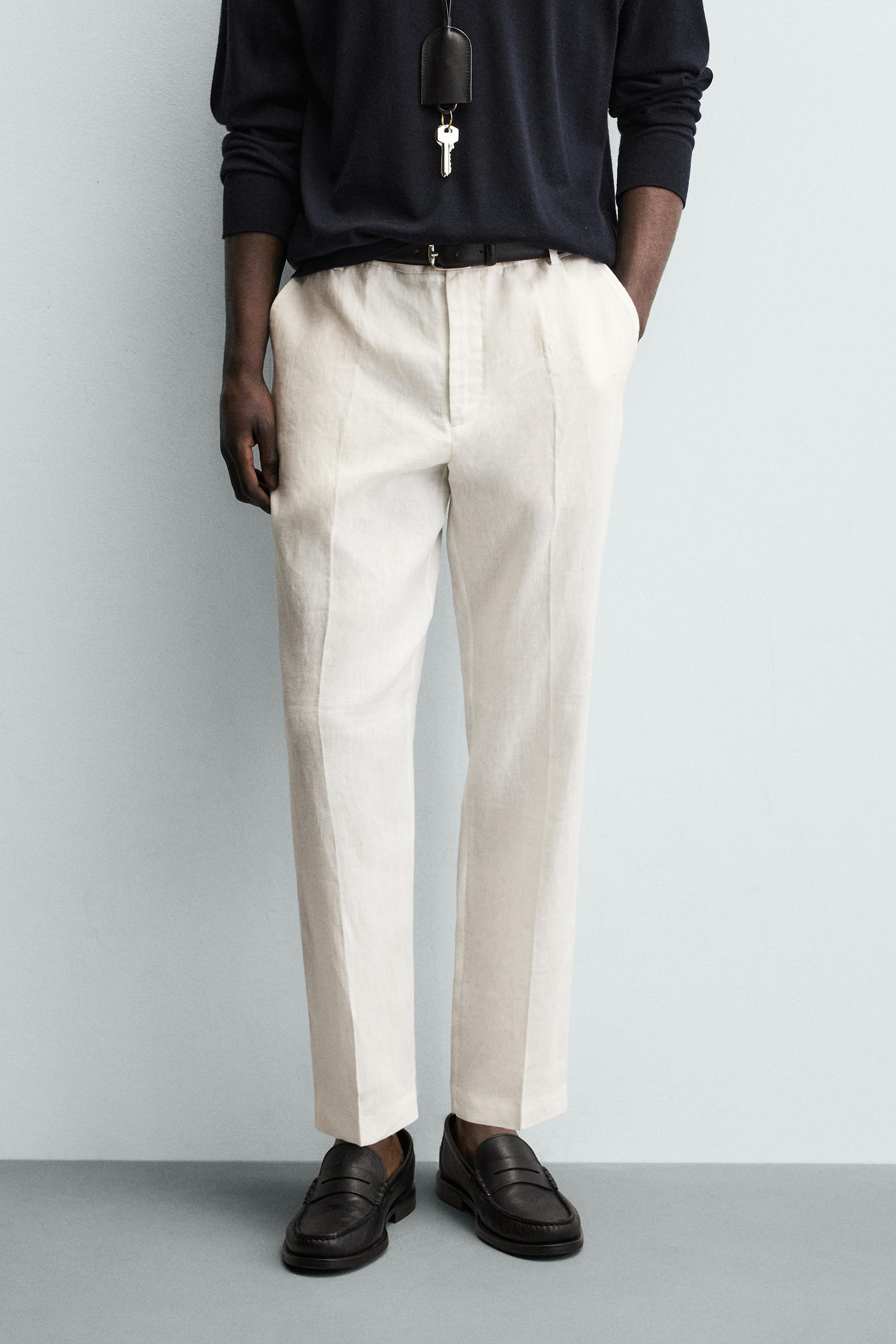 100% LINEN REGULAR FIT PANTS