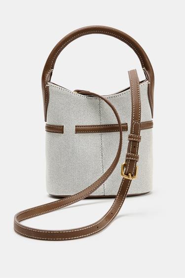 CANVAS MINI BUCKET BAG WITH BUCKLE - Light beige by Zara - Image 2