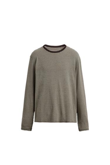 ČRTASTA MAJICA IZ ŽAKARDA - Ekru barva / Zelena od Zare