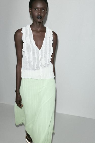 Zara SEMI-SHEER RUFFLED TOP - White
