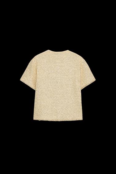 Zara SEQUIN KNIT CARDIGAN - Butter