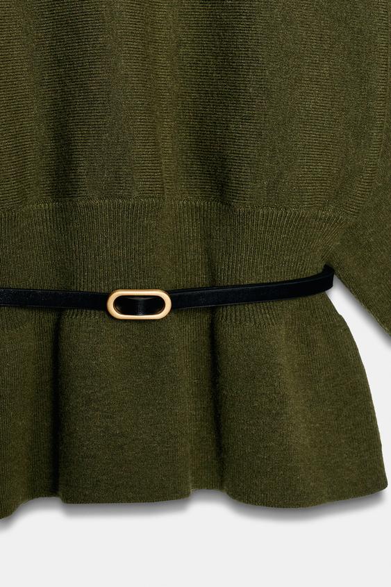 BELTED KNIT JUMPER - Khaki by Zara - Image 7