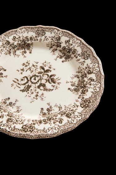 Zara FLORAL EARTHENWARE DINNER PLATE - Brown