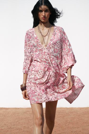 VESTIDO ESTAMPADO MANGA BULLONADA - Multicolor de Zara