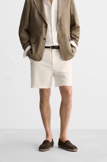 LINEN/COTTON REGULAR FIT BERMUDA SHORTS - White by Zara