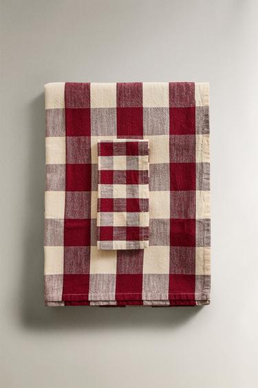 MANTEL ALGODÓN CUADROS GRANDES - Burdeos de Zara