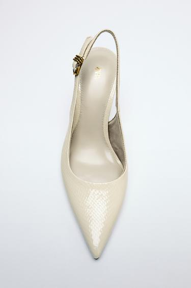 Zara EMBOSSED SLINGBACK HEELS - Off White