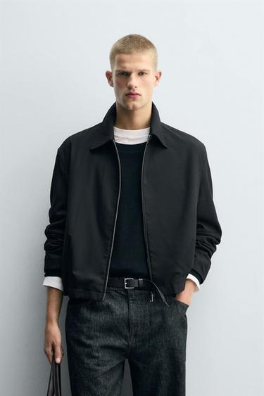 Zara RELAXED FIT HERRINGBONE JACKET - Black