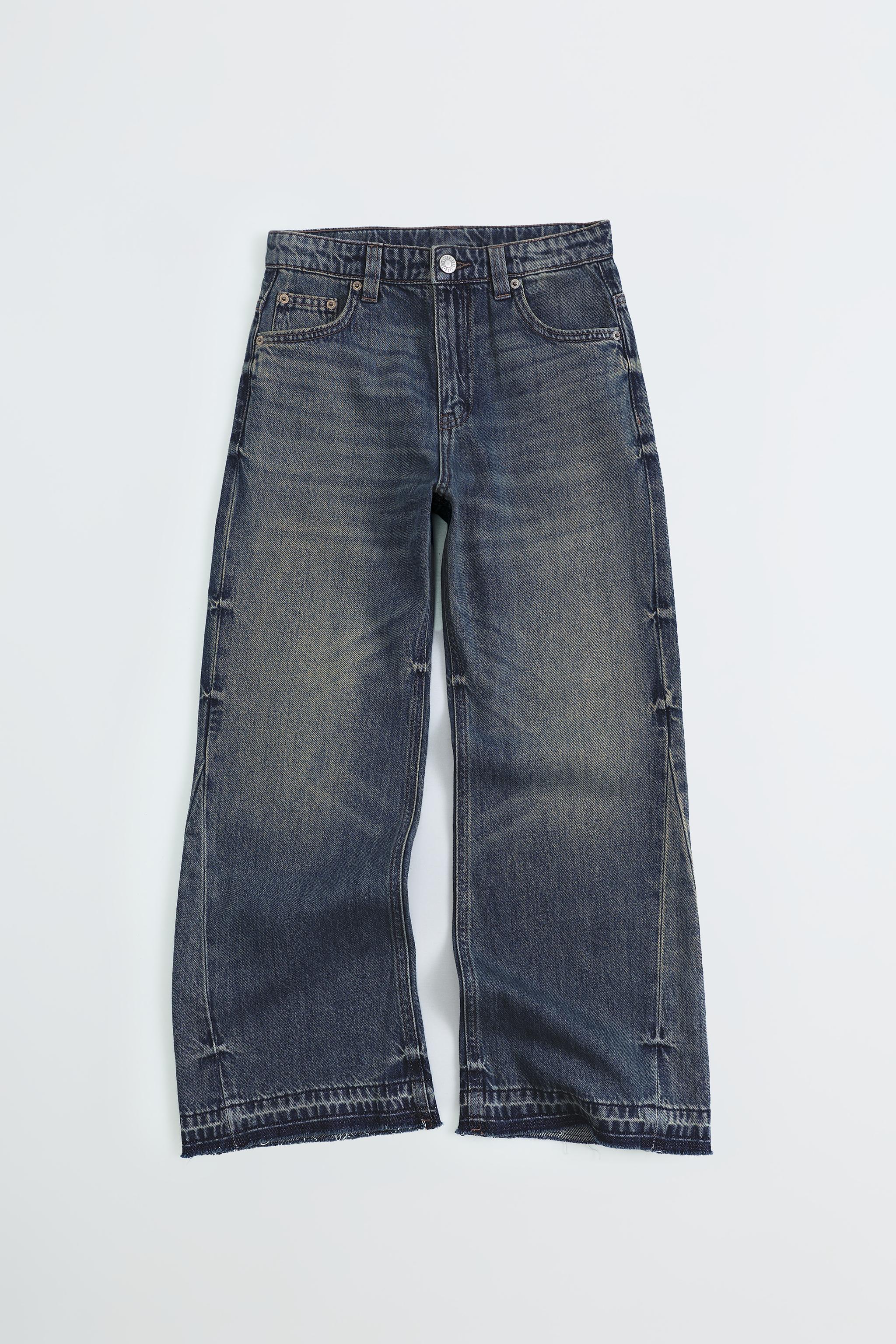 FRAYED FLARE JEANS — Blue / Green