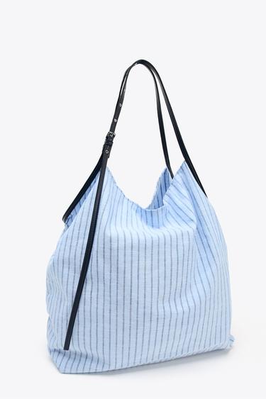 SHOPPER TEJIDO RAYAS - Azul de Zara