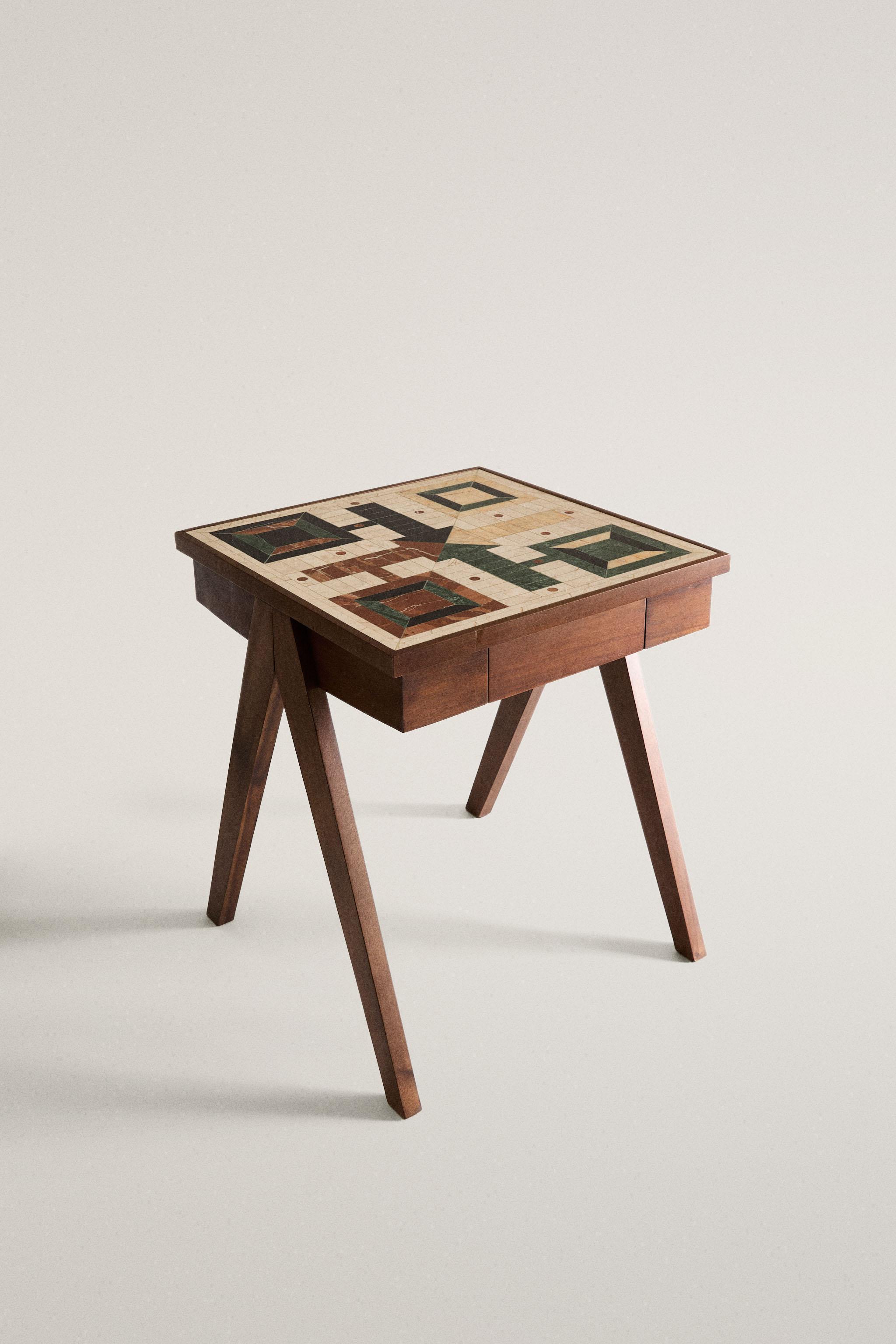 MARBLE PARCHEESI BOARD SIDE TABLE