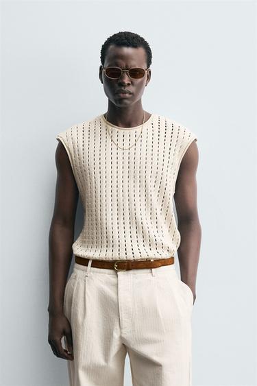 SLEEVELESS KNIT T-SHIRT - Oyster-white by Zara
