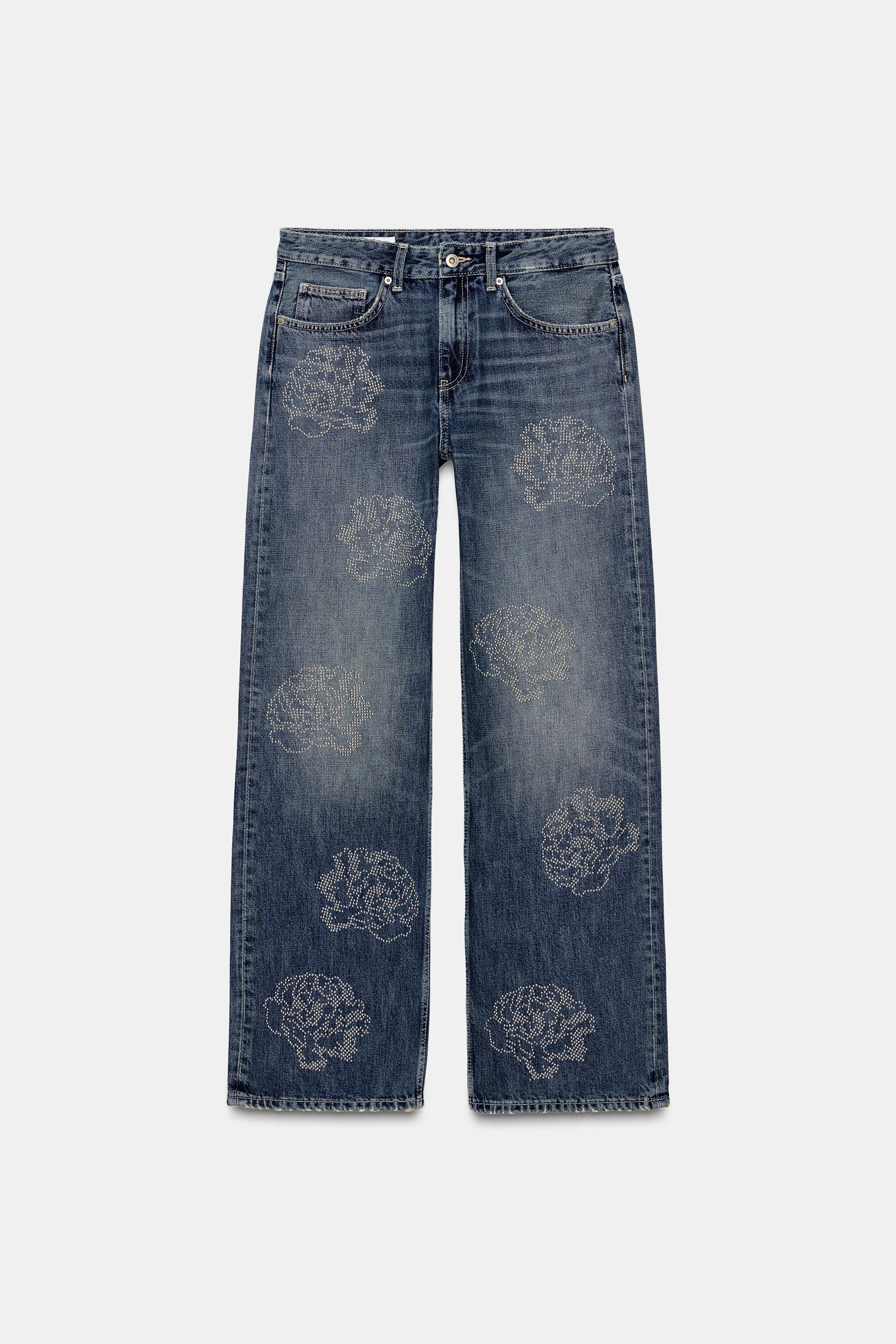 HIGH-WAIST BARREL TRF FLORAL JEANS