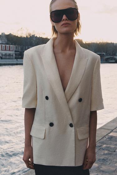 ZW COLLECTION LINEN SHORT SLEEVE BLAZER - Ecru by Zara