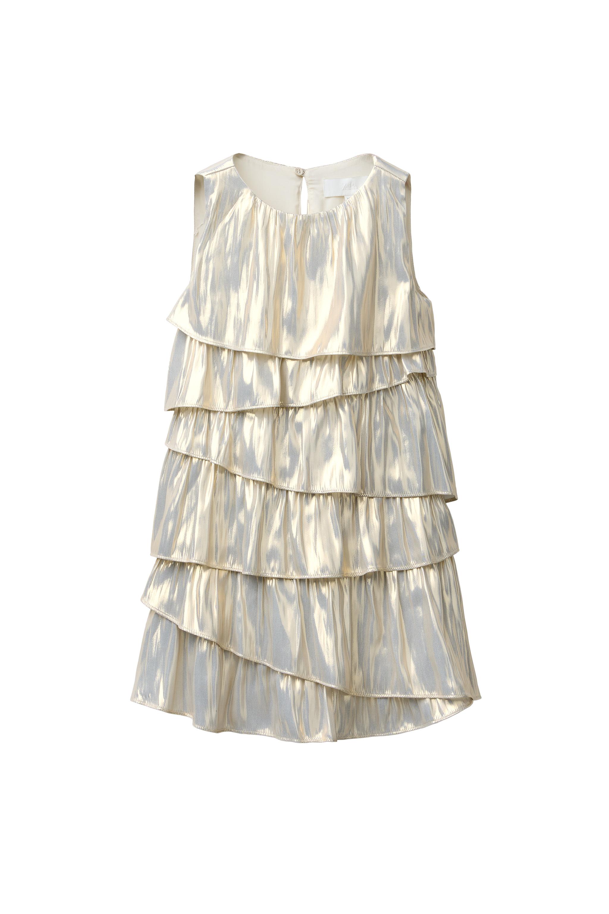 Zara - Metallic Effect Ruffled Dress - Golden - 12-13 Years (61,4 Inches) - Kids Zara - Metallic Effect Ruffled Dress - Golden - 12-13 Years (61,4 Inches) - Kids