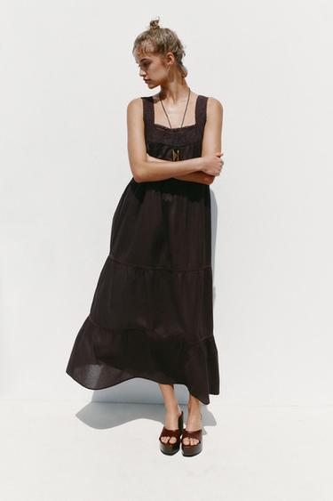 VESTIDO BORDADOS PUNTILLA - Marrón de Zara
