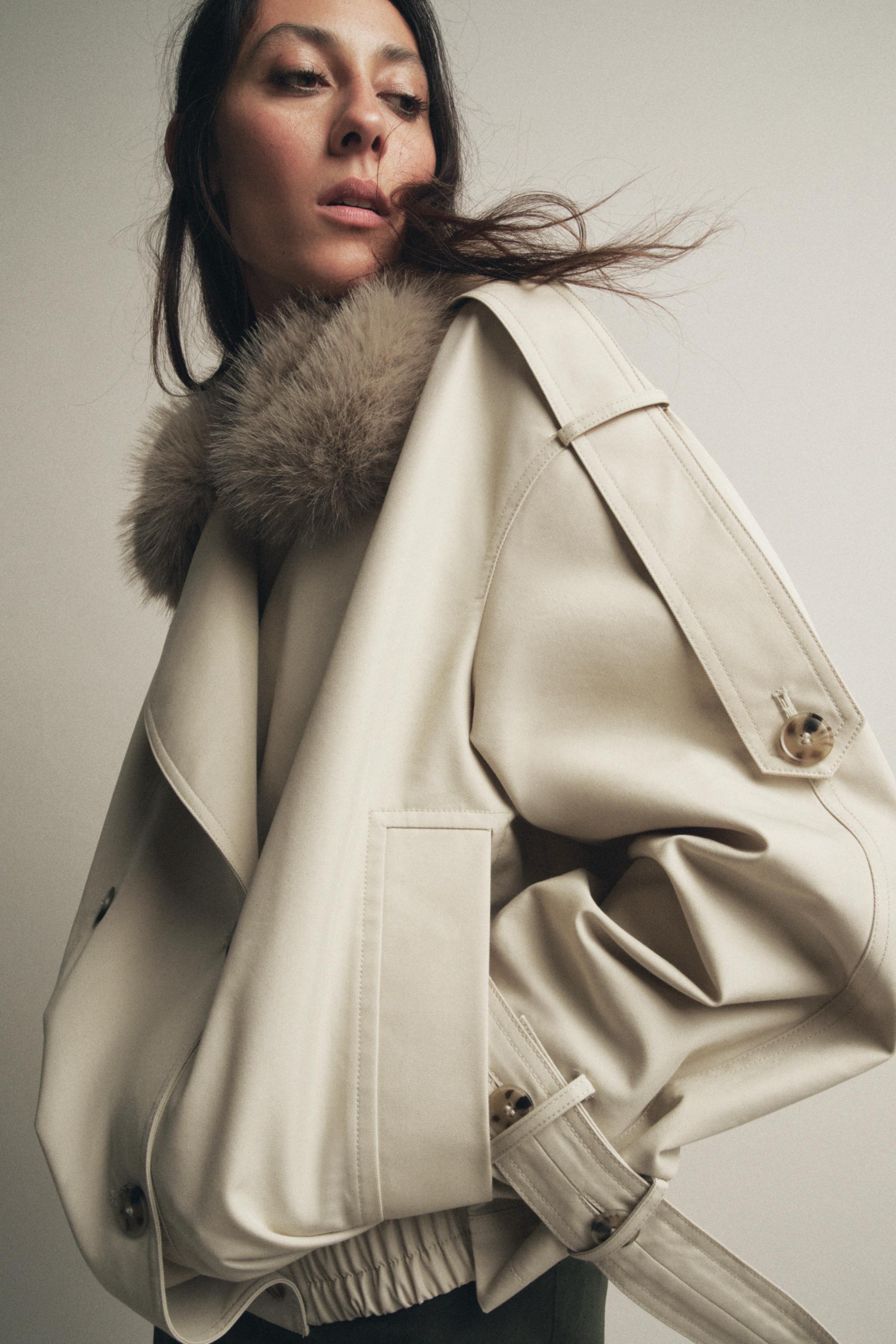 ZARA ファー付き 中綿キルティングブルゾン ピーコート XL ホワイトコート – レディース | ZARA 日本
