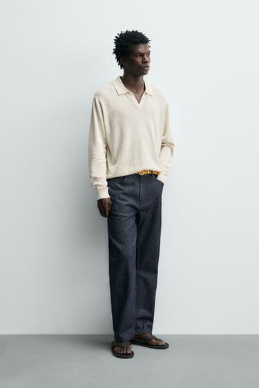 ПОЛО ИЗ ХЛОПКА И ШЕЛКА — ЖЕЛТОВАТО-БЕЛЫЙ от Zara