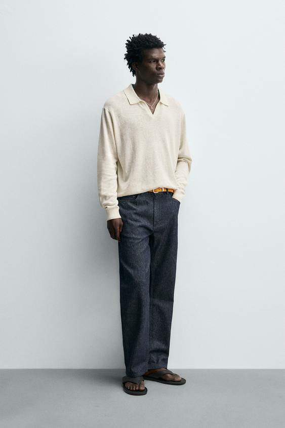 COTTON-SILK KNIT POLO SHIRT - Oyster-white by Zara - Image 0