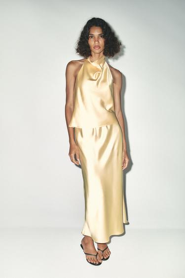SATIN HALTER TOP - Yellow by Zara