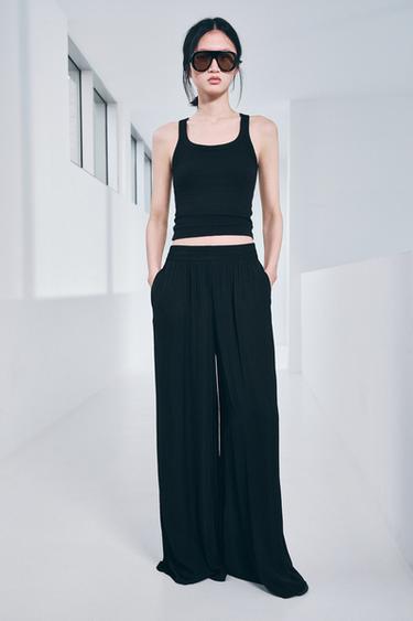 Zara 飄逸寬管長褲 - 黑色