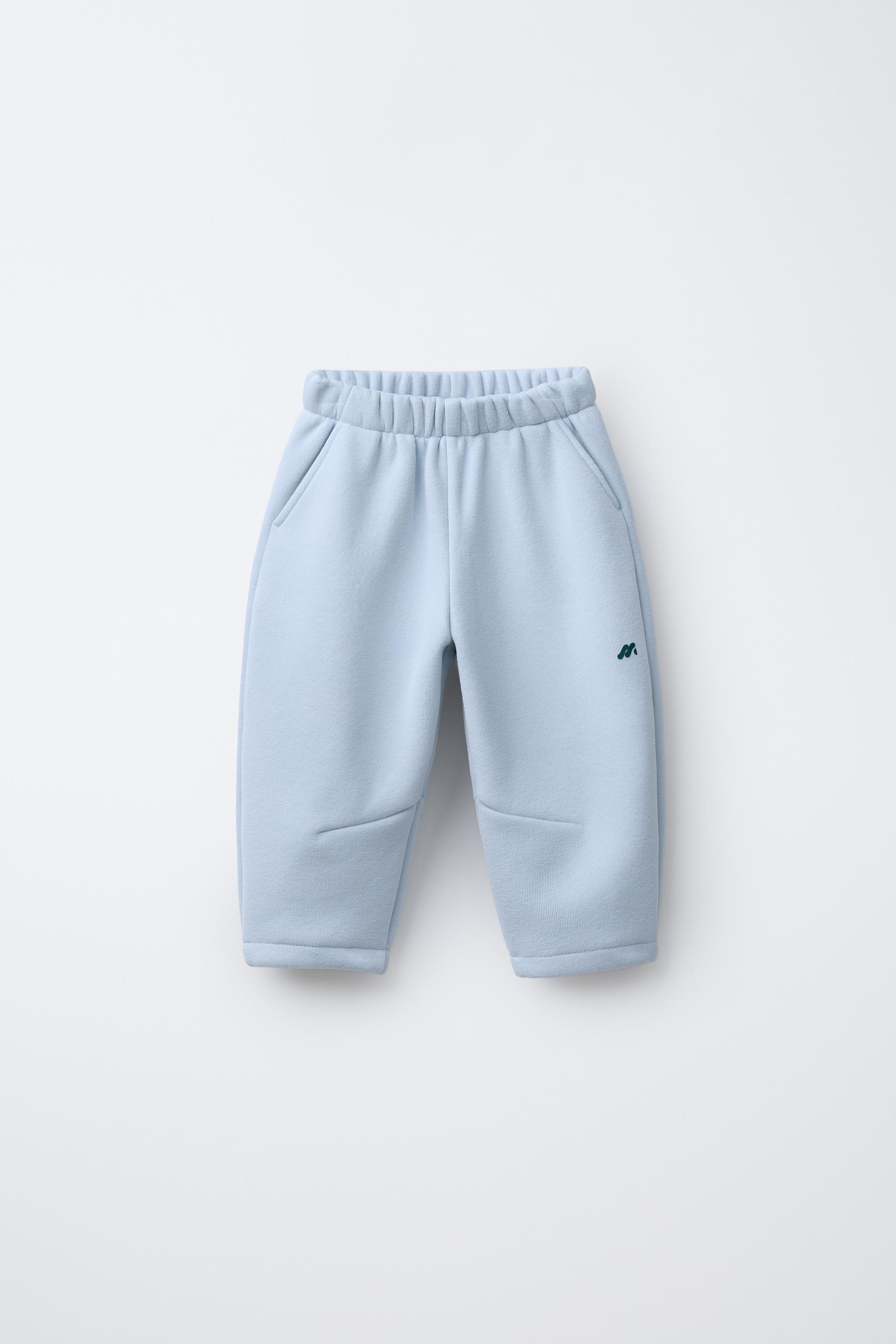 FLEECE LINED BAGGY PANTS WITH LOGO - Blue | ZARA United States