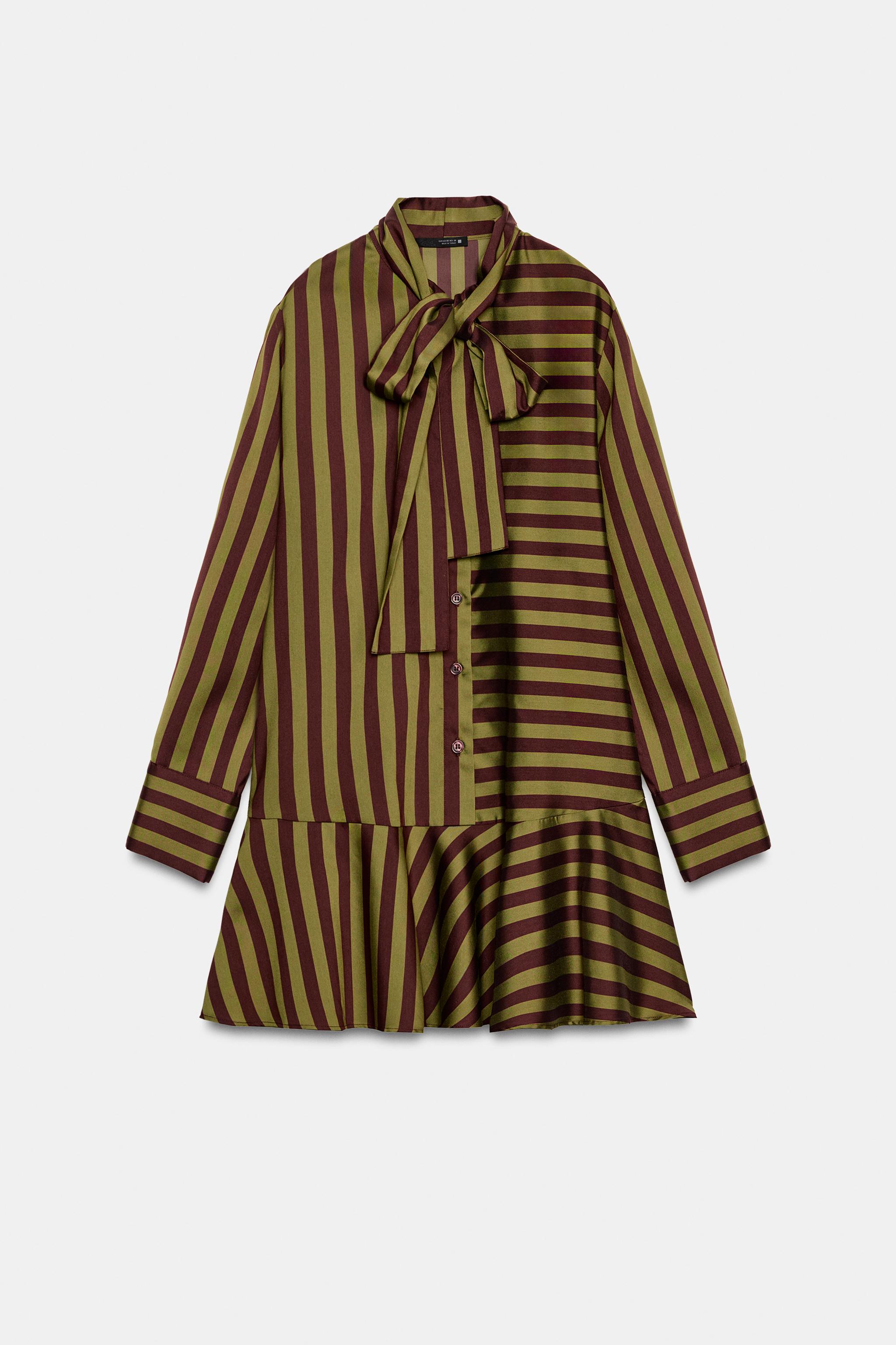 STRIPED TIE-NECK DRESS