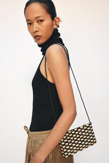 Zara 木珠迷你斜挎包 - 焦糖色 - 圖片 0
