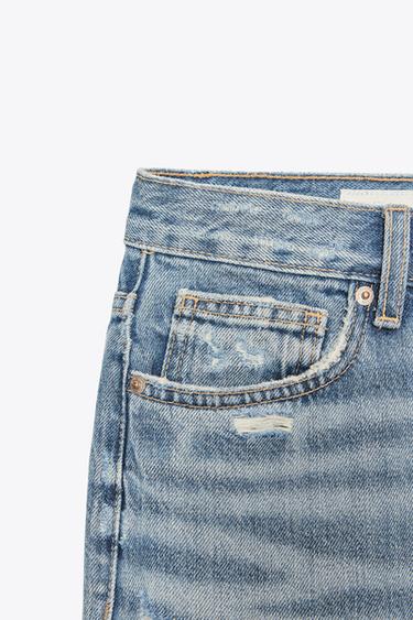 TRF STRAIGHT FOLD UP MID-WAIST JEANS - Blue by Zara - Image 4