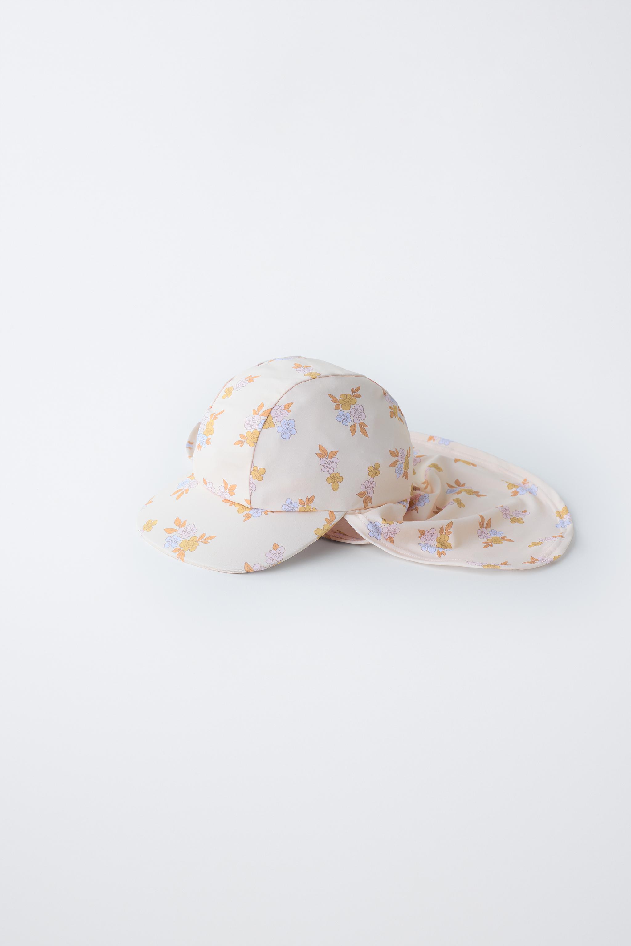 FLORAL PRINT SWIM HAT WITH NECK FLAP