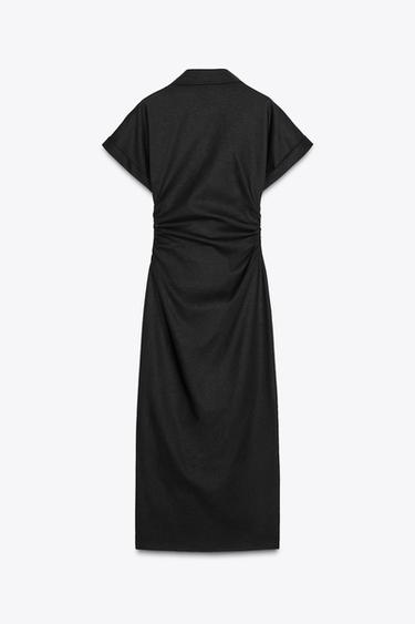 LINEN BLEND MIDI DRESS - Black by Zara - Image 6