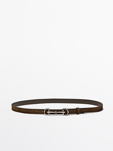 Zara Nickel split leather equestrian belt - Black gold