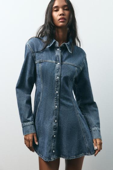Zara TRF DENIM MINI DRESS - Blue