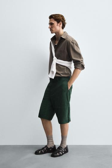 RELAXED FIT LEATHER SUEDE BERMUDA SHORTS - Green by Zara - Image 3