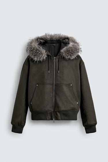 ÁO KHOÁC LỬNG GIẢ DA LỘN CHẦN BÔNG - Màu vàng kaki đậm từ Zara