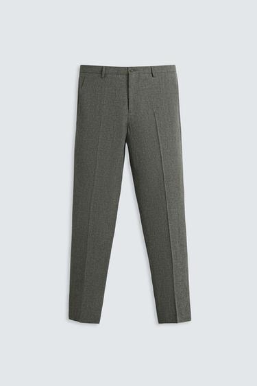 Zara HOUNDSTOOTH SUIT PANTS - Green / Ecru