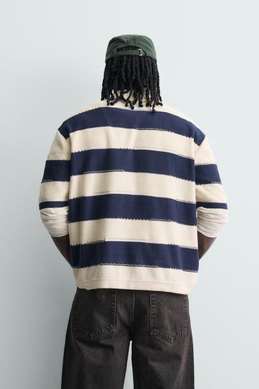 POLO EN MAILLE À RAYURES IRRÉGULIÈRES - Bleu marine de Zara - Image 2