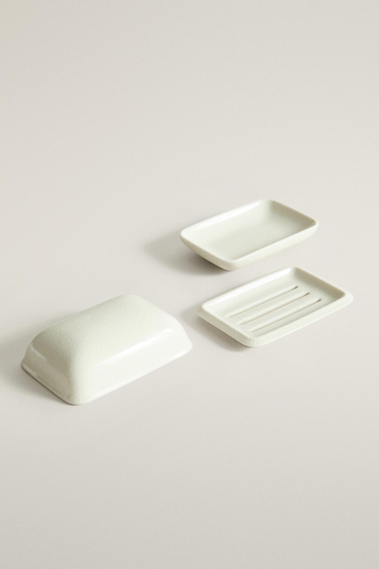 CERAMIC BATHROOM SOAP DISH WITH LID — Cream