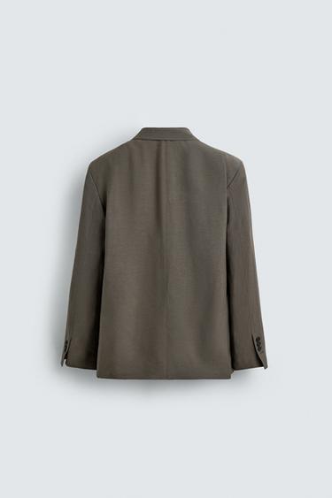 DOUBLE-BREASTED VISCOSE-LINEN SUIT BLAZER - Brown / Taupe by Zara - Image 7