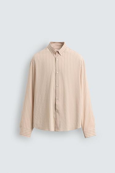 Zara RELAXED FIT STRIPED SHIRT - Pastel pink