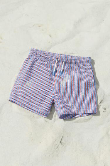 AGES 6-14 / STRIPED SWIM SHORTS - Red by Zara