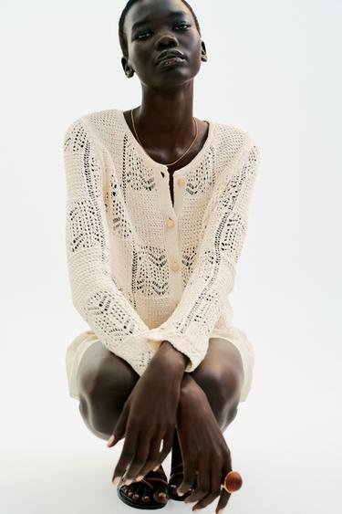POINTELLE KNIT CARDIGAN - Ecru by Zara
