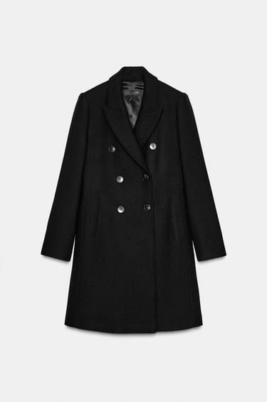 ABRIGO CON LANA CRUZADO - Negro de Zara