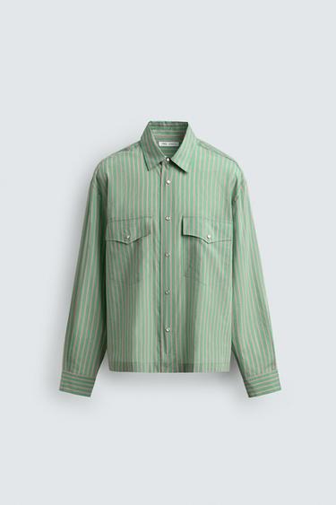 Zara 條紋休閒版襯衫 - 綠松石色