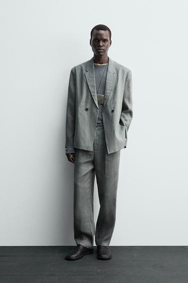 100% LINEN SUIT TROUSERS - washed green by Zara