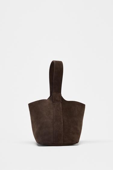 MINI SAC SEAU EN DAIM - Gris taupe de Zara