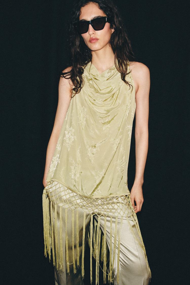 Top de punto con flecos jacquard ZW Collection 8