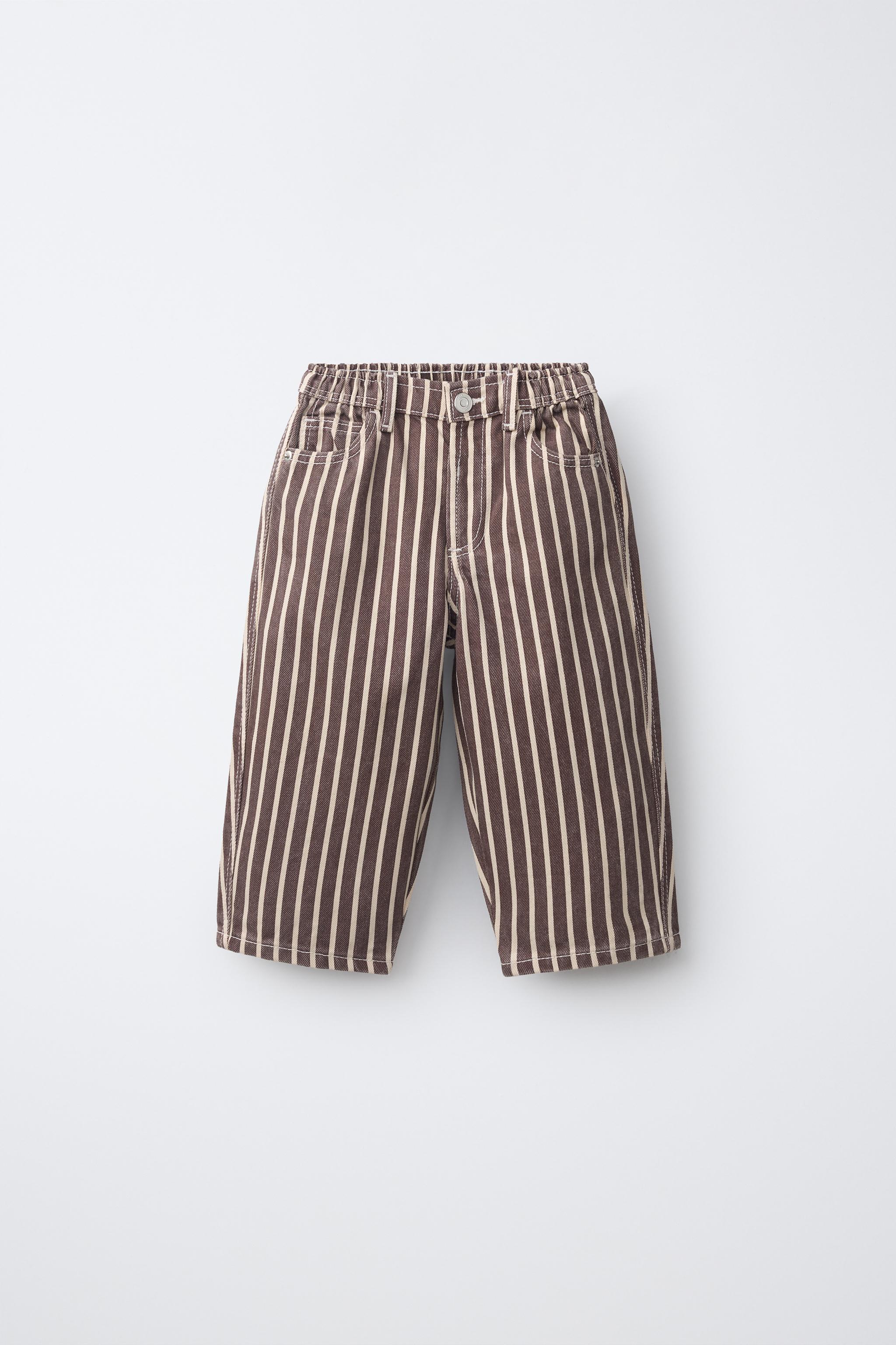 STRIPED BAGGY JEANS — Brown